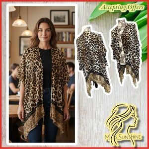 Chico's NEW - ONE SIZE - Animal Print shortsleeved cheetah leopard chain duster